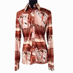 VTG 1975 ROLAND Custom Print Signed Disco Shirt